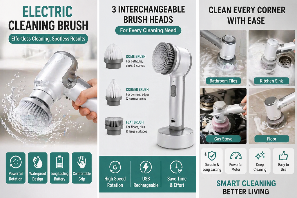 Electric Cleaning Brush, Electric Rotary Cleaning Brush with 3 Brush Heads Insulator Polisher Bathroom Shower Tub Kitchen Stove Floor Car