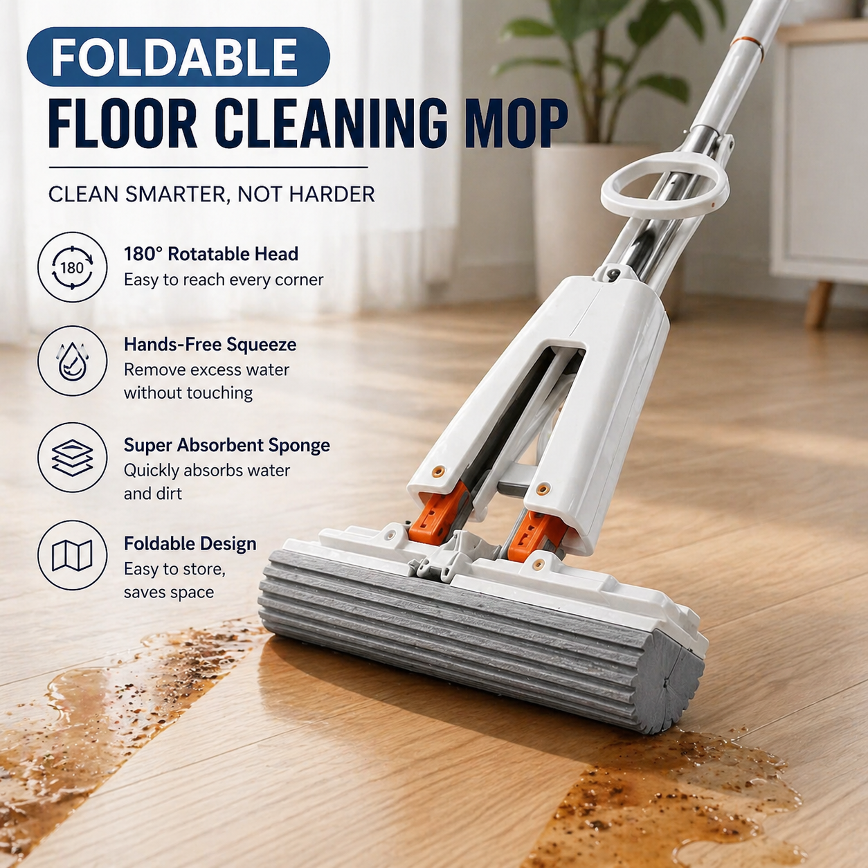 Multi-Purpose Foldable Floor Cleaning Squeeze Mop Wiper